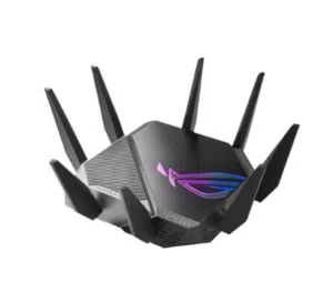 נתב הגיימינג האולטימטיבי ROG GT-AXE11000 מבית ASUS – עם WiFi 6E, 8 אנטנות חיצוניות, חיבור 2.5G, מערכת AiMesh, כלי גיימינג מתקדמים ואבטחה ברמה מסחרית. חוויית רשת מתקדמת לכל בית או גיימר.