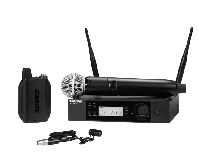 Shure GLXD124R+/85/SM58 – מערכת מיקרופון אלחוטית משולבת עם מקלט GLXD4R+ וטכנולוגיית Dual Band
