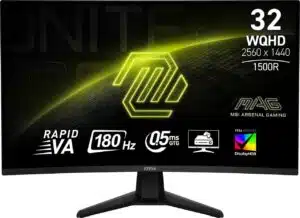 מסך גיימינג MSI MAG 32CQ6F עם קצב רענון 180Hz, זמן תגובה 0.5ms, רזולוציית WQHD וטכנולוגיית Adaptive-Sync.