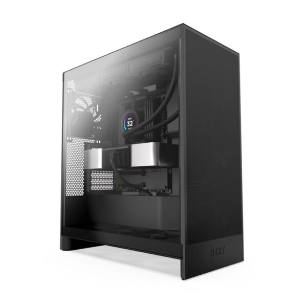 המארז של מחשב הגיימינג TNAGEAMD26 – NZXT H7 Flow RGB Black עם עיצוב פרימיום, שלושה מאווררי ARGB, פאנלים מאווררים ותמיכה מושלמת למערכות מתקדמות כמו RTX 5090.