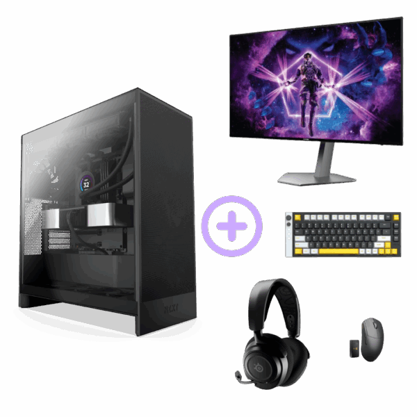 באנדל מחשב גיימינג TNABND1 מבוסס מעבד Ryzen 7 9800X3D 64GB 6TB RTX 5090 הכולל מסך גיימינג AOC AG276QZD עם מקלדת עכבר ואוזניות גיימינג