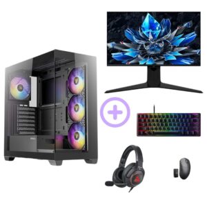 באנדל מחשב גיימינג TNABND2 מבוסס מעבד Ryzen 7 9800X3D 32GB 6TB RTX 5070 TI הכולל מסך גיימינג TCL 27R73Q עם מקלדת עכבר ואוזניות גיימינג