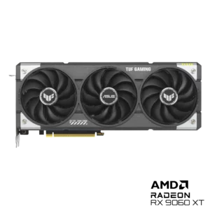 כרטיס המסך ASUS TUF Gaming Radeon RX 9060 XT OC Edition כולל 16GB GDDR6, תדר Boost של עד 3340MHz, קירור עמיד מסדרת TUF, ממשק PCIe 5.0 ותמיכה ברזולוציית 8K – אידיאלי לגיימרים ומקצוענים.