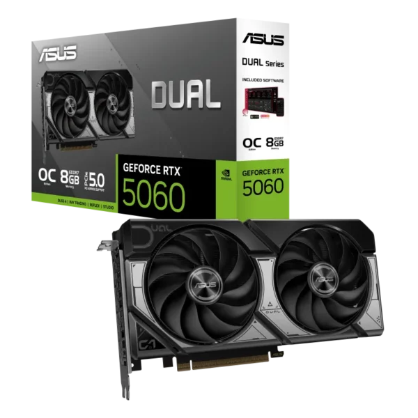 כרטיס מסך ASUS Dual RTX 5060 OC – עם קירור Axial-tech כפול ותמיכה ב־DLSS 4