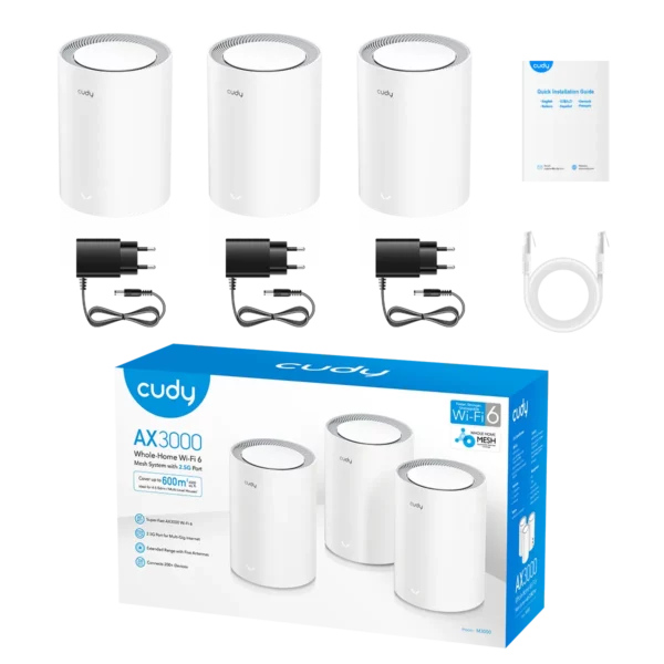 ⁦ראוטר / מגדיל טווח Cudy M3000 AX3000 2.5G Mesh Wi-Fi 6 System - מארז 3 יחידות, צבע לבן⁩ – תמונה ⁦3⁩