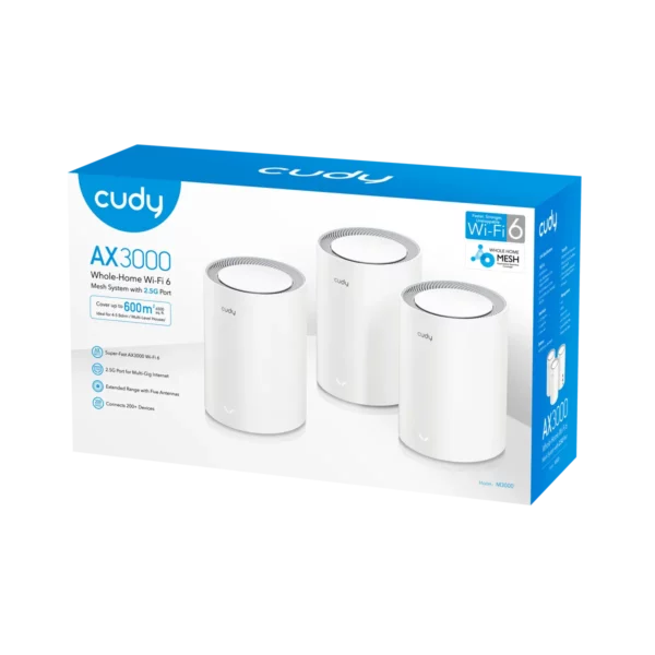 ⁦ראוטר / מגדיל טווח Cudy M3000 AX3000 2.5G Mesh Wi-Fi 6 System - מארז 3 יחידות, צבע לבן⁩ – תמונה ⁦2⁩