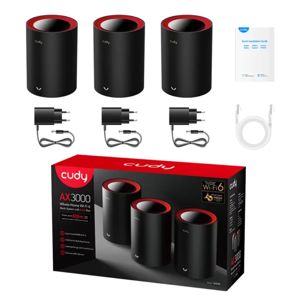 ⁦ראוטר / מגדיל טווח Cudy M3000 AX3000 2.5G Mesh Wi-Fi 6 System - מארז 3 יחידות, צבע שחור⁩ – תמונה ⁦3⁩