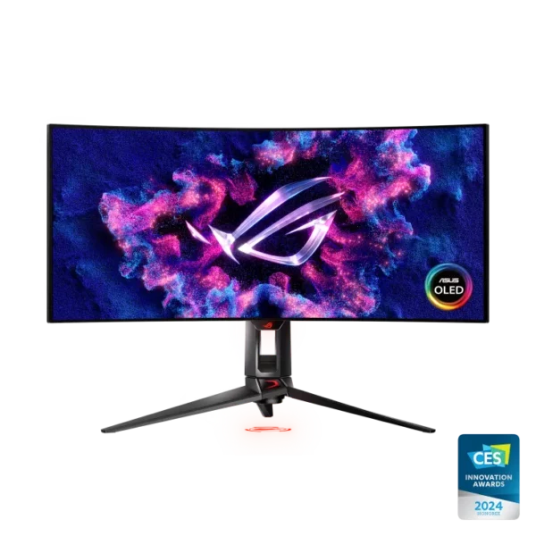 מסך הגיימינג ROG Swift OLED PG34WCDM – מסך קעור ‎34 אינץ’ ברזולוציית UWQHD, פאנל OLED קעור 800R, קצב רענון ‎240Hz, זמן תגובה ‎0.03ms, HDR400 True Black, ‏Smart KVM וחיבורים מתקדמים כולל USB-C 90W.