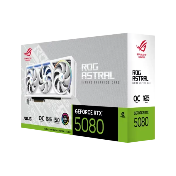 כרטיס מסך ASUS ROG Astral GeForce RTX 5080 16GB White OC Edition GDDR7 - צבע לבן