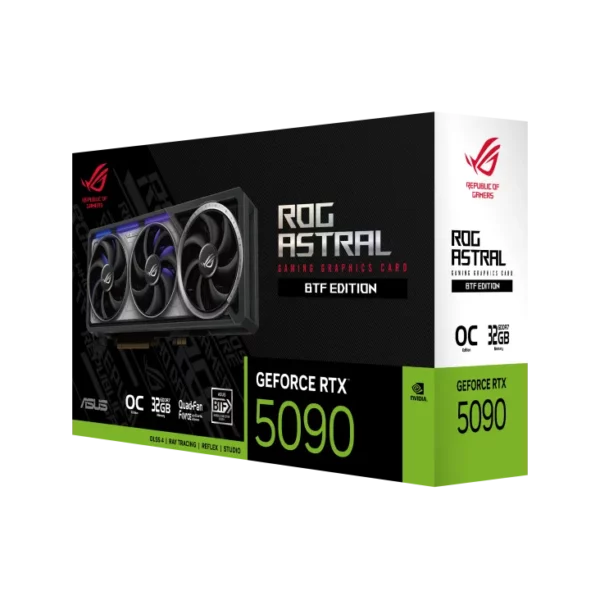 כרטיס מסך ROG Astral RTX 5090 BTF Edition עם קירור Quad-Fan, זיכרון 32GB GDDR7 ותמיכה בטכנולוגיית BTF ללא כבלים
