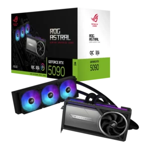 כרטיס מסך ROG Astral LC RTX 5090 עם קירור נוזלי 360 מ"מ, 32GB GDDR7, DLSS 4 ו־Aura Sync