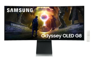 מסך Samsung S34DG852SM Odyssey Neo OLED G8 קעור 34" עם פאנל WQHD וקצב רענון 175Hz.