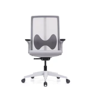 כיסא משרדי Butterfly לבן עם גב רשת נושמת, משענות יד 3D ובסיס אפור
