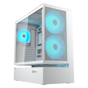 מארז CFV235 White Mesh עם מבנה אוורור צף מרכזי, שני מאווררי ARGB 160mm, תאימות רחבה, קישוריות USB-C וזרימת אוויר ב-270°. פתרון אידאלי למערכות גיימינג מתקדמות.