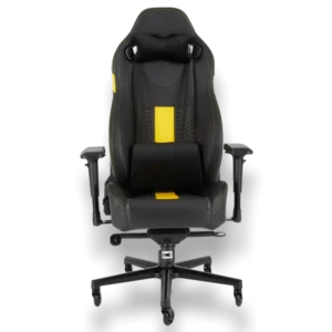 כיסא גיימינג CORSAIR T2 ROAD WARRIOR PU בצבע שחור צהוב עם משענת גב מתכווננת ומשענות יד 4D