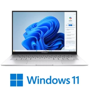 מחשב נייד ASUS Zenbook 14 UX3405CA-ST784W בצבע Foggy Silver עם מסך OLED 3K בגודל 14 אינץ'.