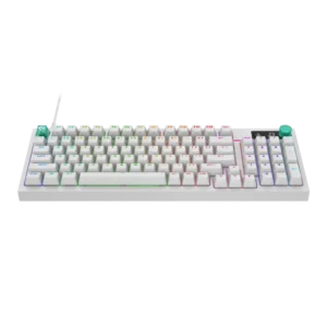 מקלדת גיימינג Logitech G316 X 98 בצבע לבן עם תאורת RGB ותצוגת Dot-Matrix LED.