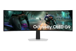 מסך גיימינג Samsung Odyssey OLED G9 S49DG910SU בגודל 49 אינץ' עם פאנל OLED ורזולוציית Dual QHD.